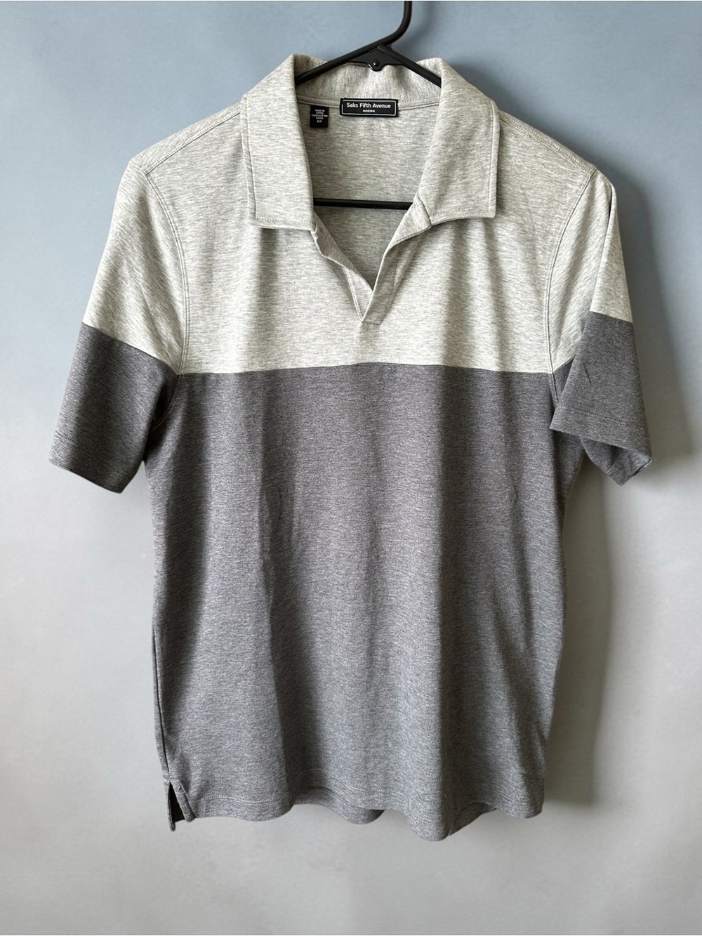 Saks Fifth Avenue Two-Tone Gray Colorblock Polo‎